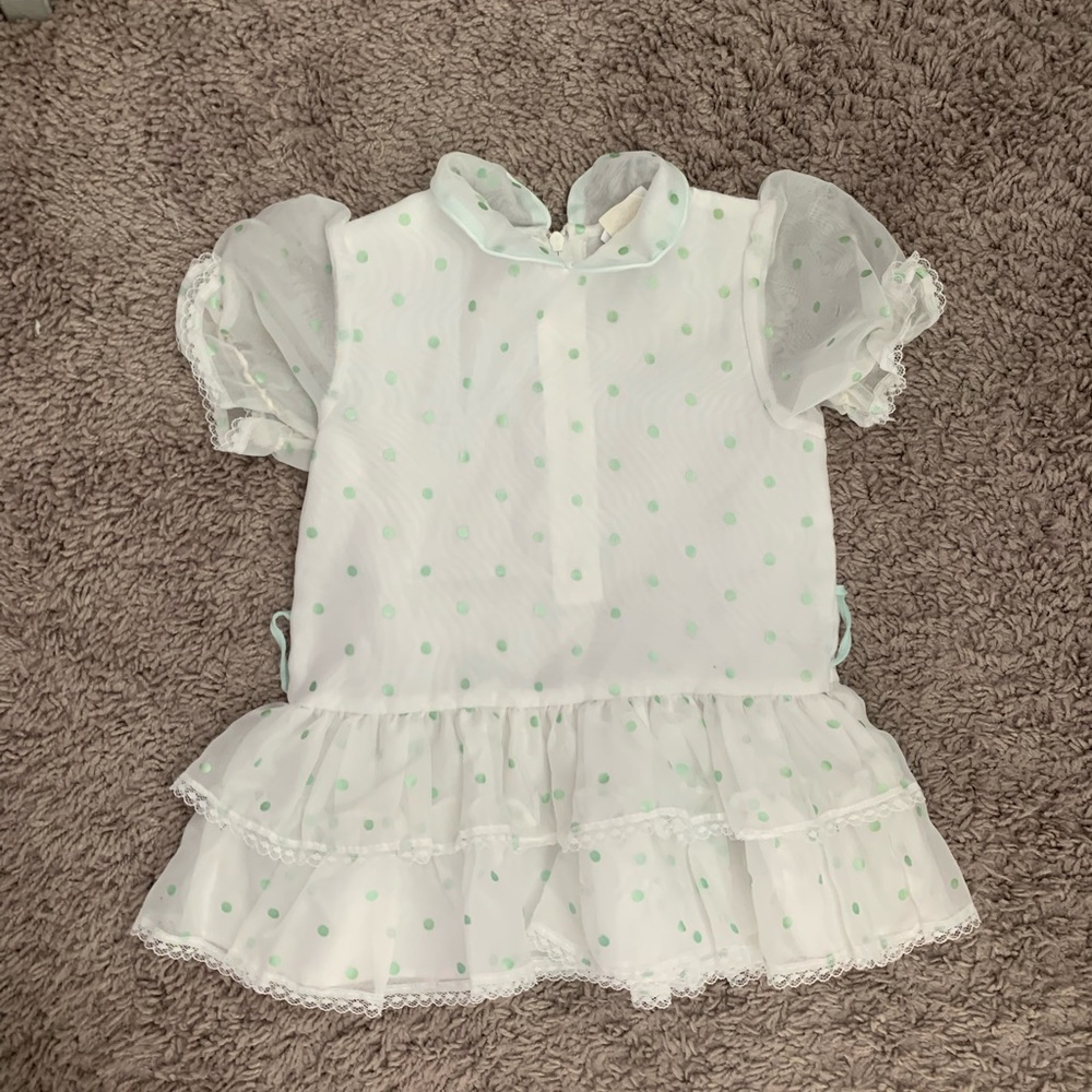 VIG vintage girls white dress with green polka dots 2T